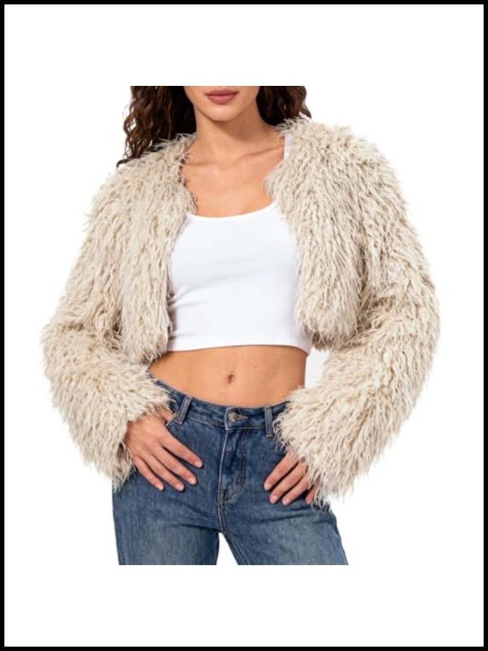 Faux Fur Open Front Crop Coat